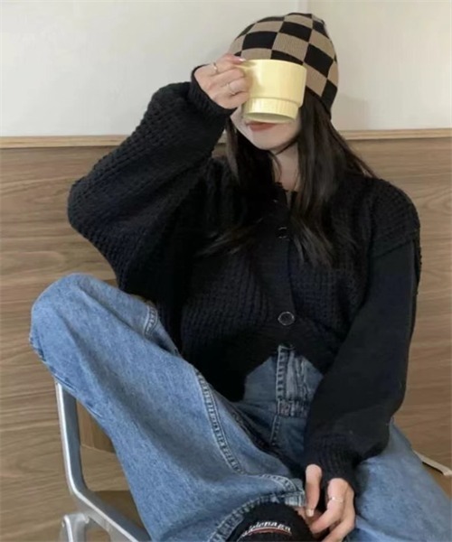 FREE STYLISTS(フリー スタイリスト)の「ダメージ加工ニットカーディガン(カーディガン/ボレロ・レディース・ブラック/グレー/ホワイト/ベージュ・FREE)」の12枚目の写真