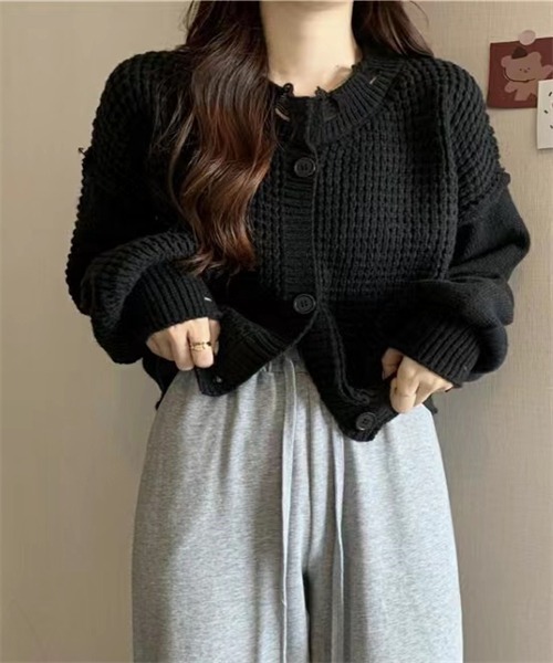 FREE STYLISTS(フリー スタイリスト)の「ダメージ加工ニットカーディガン(カーディガン/ボレロ・レディース・ブラック/グレー/ホワイト/ベージュ・FREE)」の9枚目の写真