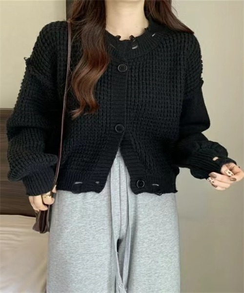 FREE STYLISTS(フリー スタイリスト)の「ダメージ加工ニットカーディガン(カーディガン/ボレロ・レディース・ブラック/グレー/ホワイト/ベージュ・FREE)」の6枚目の写真