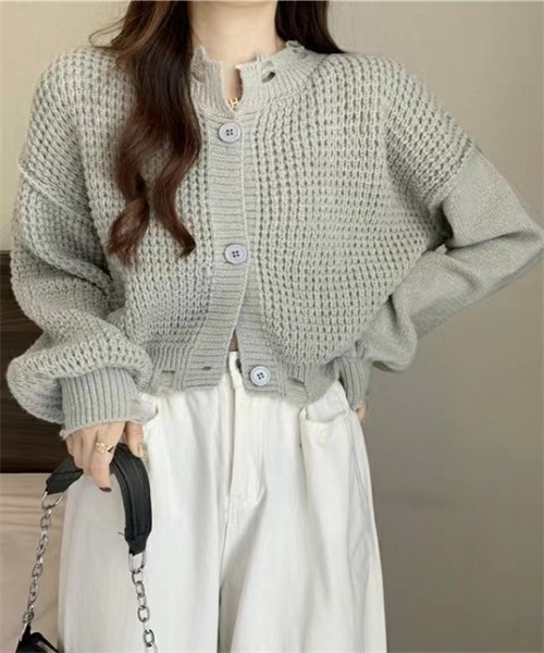 FREE STYLISTS(フリー スタイリスト)の「ダメージ加工ニットカーディガン(カーディガン/ボレロ・レディース・ブラック/グレー/ホワイト/ベージュ・FREE)」の14枚目の写真