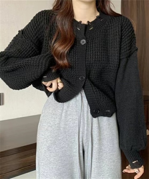 FREE STYLISTS(フリー スタイリスト)の「ダメージ加工ニットカーディガン(カーディガン/ボレロ・レディース・ブラック/グレー/ホワイト/ベージュ・FREE)」の7枚目の写真