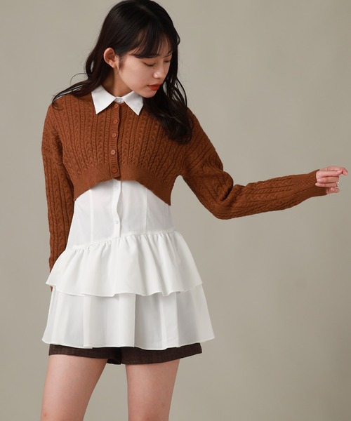 Cheek（チーク）の「ミニケーブルカーデ＋チュニックワンピース（チュニック・レディース・ブラウン/ブラック/グレー・MEDIUM）」の2枚目の写真