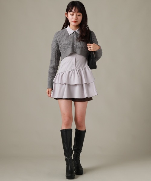 Cheek（チーク）の「ミニケーブルカーデ＋チュニックワンピース（チュニック・レディース・ブラウン/ブラック/グレー・MEDIUM）」の4枚目の写真