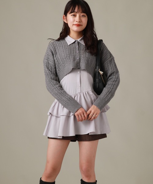 Cheek（チーク）の「ミニケーブルカーデ＋チュニックワンピース（チュニック・レディース・ブラウン/ブラック/グレー・MEDIUM）」の8枚目の写真