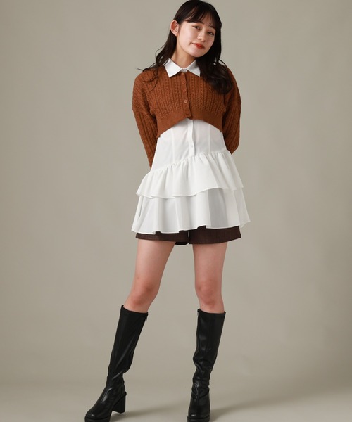 Cheek（チーク）の「ミニケーブルカーデ＋チュニックワンピース（チュニック・レディース・ブラウン/ブラック/グレー・MEDIUM）」の12枚目の写真