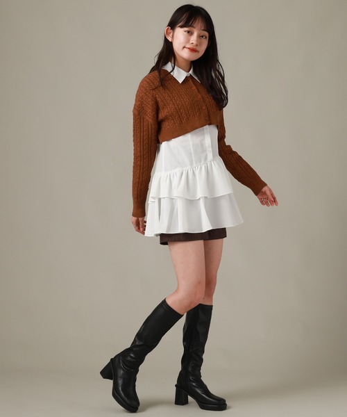 Cheek（チーク）の「ミニケーブルカーデ＋チュニックワンピース（チュニック・レディース・ブラウン/ブラック/グレー・MEDIUM）」の13枚目の写真