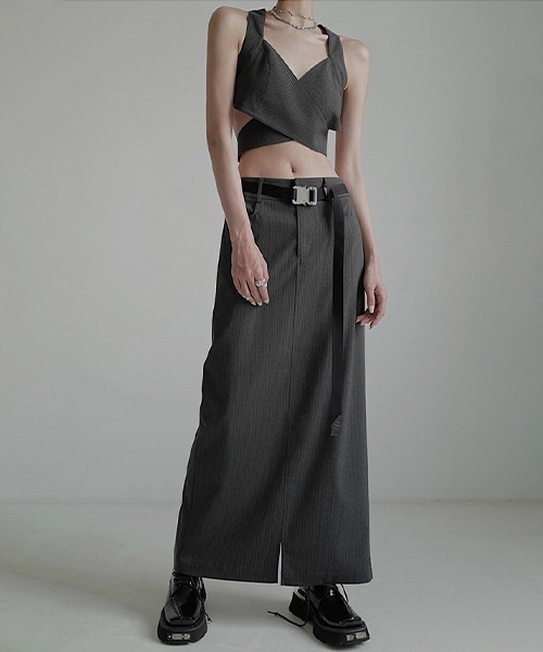 【極美品】エンフォルド　ストレッチダブルクロスロングベストレイヤード　22AW クロスデザイン ストライプ レイヤードベスト chw22a103