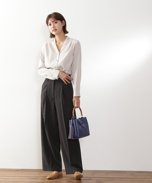 N.（N. Natural Beauty Basic）（エヌエヌナチュラルビューティーベーシック）の「【S Size Line】◆センタープレスタックワイドパンツ（スラックス・レディース・ストライプ/グレー・SMALL/MEDIUM）」の8枚目の写真