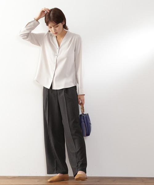 N.（N. Natural Beauty Basic）（エヌエヌナチュラルビューティーベーシック）の「【S Size Line】◆センタープレスタックワイドパンツ（スラックス・レディース・ストライプ/グレー・SMALL/MEDIUM）」の7枚目の写真