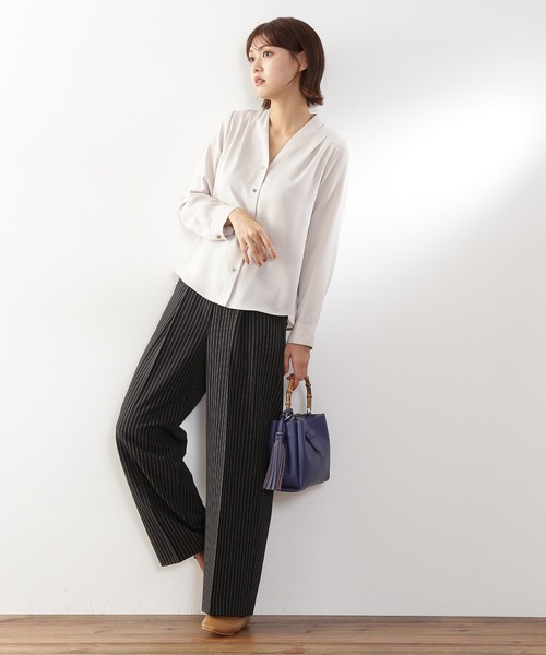 N.（N. Natural Beauty Basic）（エヌエヌナチュラルビューティーベーシック）の「【S Size Line】◆センタープレスタックワイドパンツ（スラックス・レディース・ストライプ/グレー・SMALL/MEDIUM）」の9枚目の写真