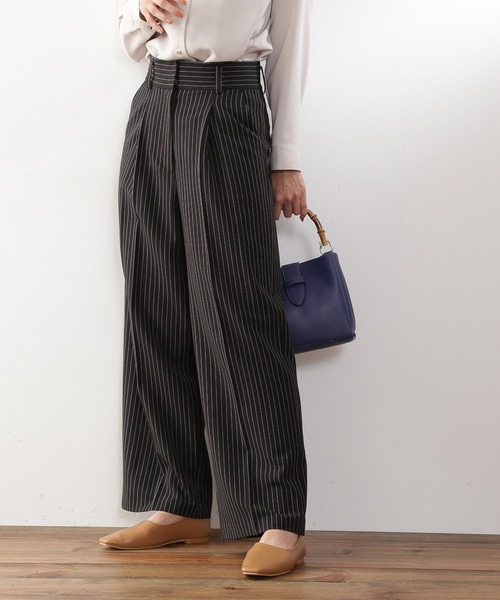 N.（N. Natural Beauty Basic）（エヌエヌナチュラルビューティーベーシック）の「【S Size Line】◆センタープレスタックワイドパンツ（スラックス・レディース・ストライプ/グレー・SMALL/MEDIUM）」の6枚目の写真