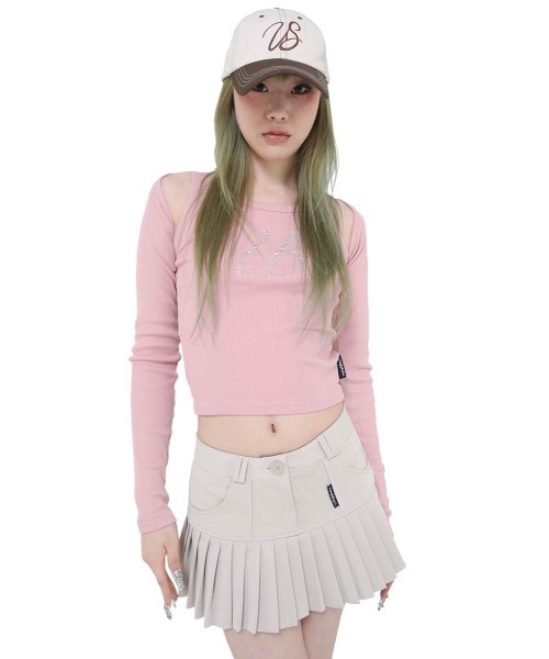 【Uglyshadow/アグリーシャドウ】DAILY CROP CARDIGAN BEADS TANK TOP SET (PINK) / カーディガン タンクトップ セット販売 カーディガンセット ボレロセット 秋服 冬服 春服 短丈 ショート丈 クロップド ボレロ