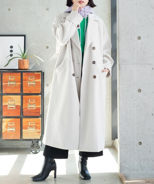 StyleSea（スタイルシー）の「ニットモッサトレンチコート（トレンチコート・レディース・パープル/アイボリー/ブラック/ブルー・MEDIUM）」の2枚目の写真