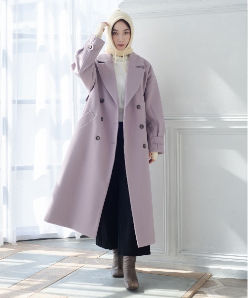 StyleSea（スタイルシー）の「ニットモッサトレンチコート（トレンチコート・レディース・パープル/アイボリー/ブラック/ブルー・MEDIUM）」の9枚目の写真