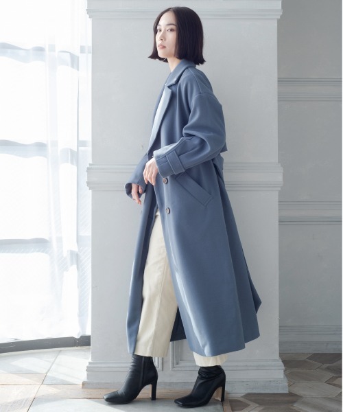 StyleSea（スタイルシー）の「ニットモッサトレンチコート（トレンチコート・レディース・パープル/アイボリー/ブラック/ブルー・MEDIUM）」の18枚目の写真