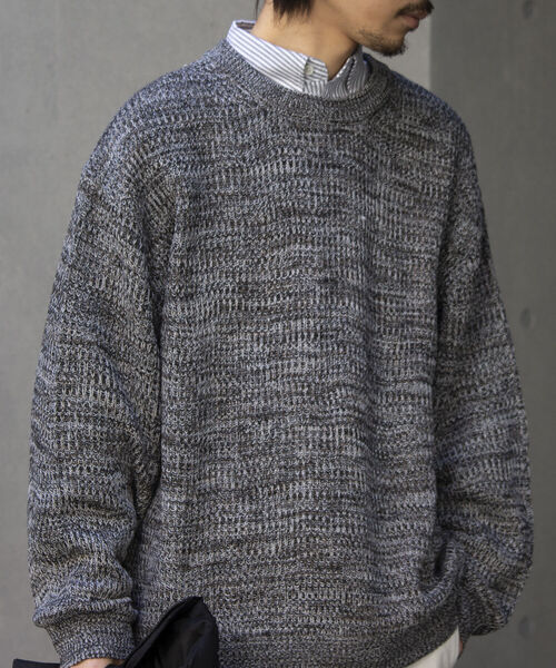 GLOSTER（グロスター）の「【GLOSTER/グロスター】ローゲージミックスニット ビッグシルエット 畦ニット グラデーション スプリングニット（ニット/セーター・メンズ・ホワイト系その他/グレー系その他/ブルー系その他・S/M/L）」の2枚目の写真