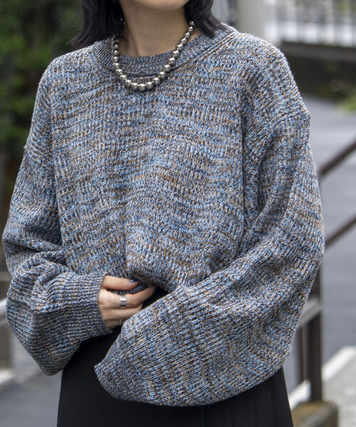 GLOSTER（グロスター）の「【GLOSTER/グロスター】ローゲージミックスニット ビッグシルエット 畦ニット グラデーション スプリングニット（ニット/セーター・メンズ・ホワイト系その他/グレー系その他/ブルー系その他・S/M/L）」の3枚目の写真