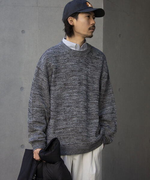 GLOSTER（グロスター）の「【GLOSTER/グロスター】ローゲージミックスニット ビッグシルエット 畦ニット グラデーション スプリングニット（ニット/セーター・メンズ・ホワイト系その他/グレー系その他/ブルー系その他・S/M/L）」の4枚目の写真