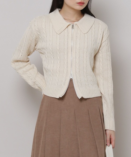 ALAND（エーランド）の「3.3 Field Trip／2WAY ZIP KNIT　2180712（カーディガン/ボレロ・レディース・キャメル/ベージュ・FREE）」の2枚目の写真