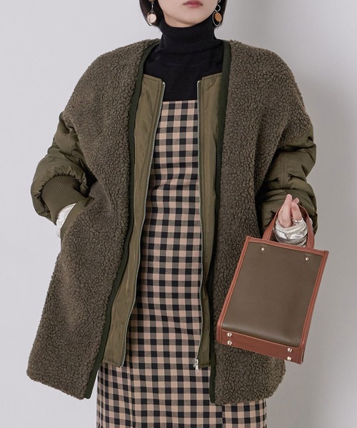 Fashion Letter(ファッションレター)の「ボア×MA-1オーバーブルゾン(MA-1・レディース・ブラック/ブラウン/ライトベージュ・M)」の2枚目の写真