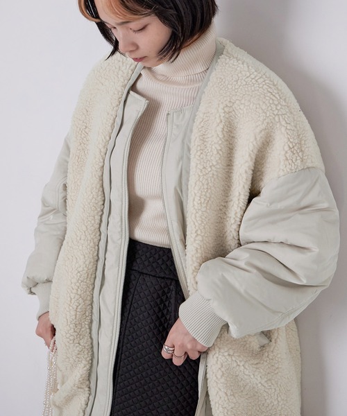 Fashion Letter(ファッションレター)の「ボア×MA-1オーバーブルゾン(MA-1・レディース・ブラック/ブラウン/ライトベージュ・M)」の3枚目の写真