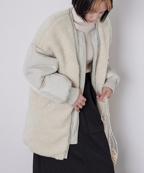 Fashion Letter(ファッションレター)の「ボア×MA-1オーバーブルゾン(MA-1・レディース・ブラック/ブラウン/ライトベージュ・M)」の13枚目の写真