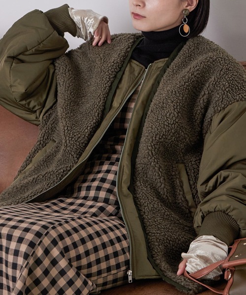 Fashion Letter(ファッションレター)の「ボア×MA-1オーバーブルゾン(MA-1・レディース・ブラック/ブラウン/ライトベージュ・M)」の9枚目の写真