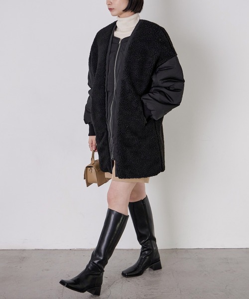 Fashion Letter(ファッションレター)の「ボア×MA-1オーバーブルゾン(MA-1・レディース・ブラック/ブラウン/ライトベージュ・M)」の15枚目の写真