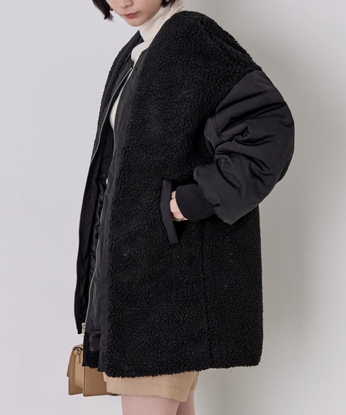 Fashion Letter(ファッションレター)の「ボア×MA-1オーバーブルゾン(MA-1・レディース・ブラック/ブラウン/ライトベージュ・M)」の11枚目の写真