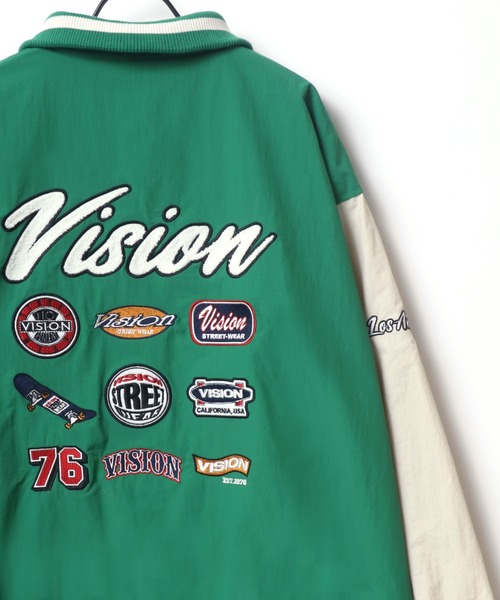 VISION STREET WEAR(ヴィジョンストリートウェア)の「VISION STREET WEAR/ヴィジョンストリートウエア ビッグシルエット ロゴ ワッペン バック刺繍 コーチスタジャン(ナイロンジャケット・メンズ・ブラック/グリーン/ネイビー・M/L/LL)」の3枚目の写真
