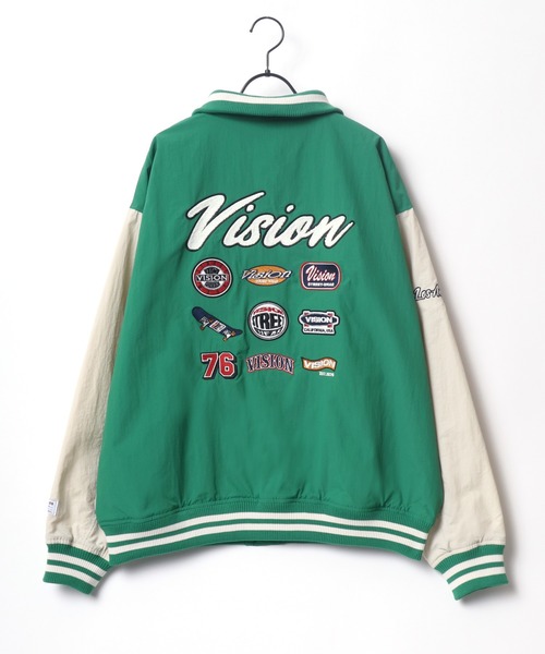 VISION STREET WEAR(ヴィジョンストリートウェア)の「VISION STREET WEAR/ヴィジョンストリートウエア ビッグシルエット ロゴ ワッペン バック刺繍 コーチスタジャン(ナイロンジャケット・メンズ・ブラック/グリーン/ネイビー・M/L/LL)」の11枚目の写真