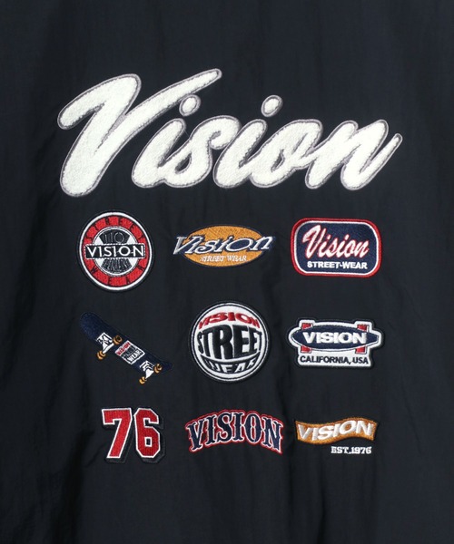 VISION STREET WEAR(ヴィジョンストリートウェア)の「VISION STREET WEAR/ヴィジョンストリートウエア ビッグシルエット ロゴ ワッペン バック刺繍 コーチスタジャン(ナイロンジャケット・メンズ・ブラック/グリーン/ネイビー・M/L/LL)」の5枚目の写真