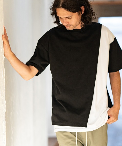 CAMBIO(カンビオ)の「mt8217-Front Switch Design Short Sleeve Cut sew カットソー(Tシャツ/カットソー・メンズ・ブラック×イエロー/ブラック×ホワイト/ホワイト×ブラック/ホワイト×ブルー・S/L/M)」の3枚目の写真