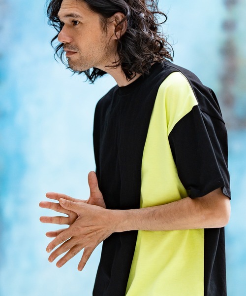 CAMBIO(カンビオ)の「mt8217-Front Switch Design Short Sleeve Cut sew カットソー(Tシャツ/カットソー・メンズ・ブラック×イエロー/ブラック×ホワイト/ホワイト×ブラック/ホワイト×ブルー・S/L/M)」の12枚目の写真