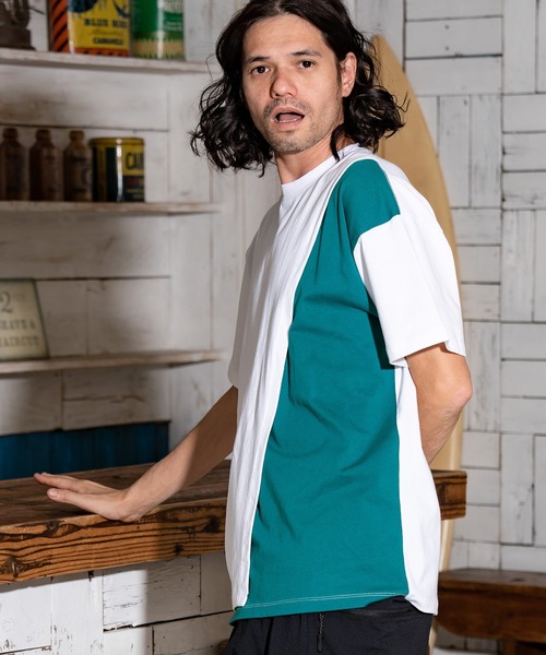 CAMBIO(カンビオ)の「mt8217-Front Switch Design Short Sleeve Cut sew カットソー(Tシャツ/カットソー・メンズ・ブラック×イエロー/ブラック×ホワイト/ホワイト×ブラック/ホワイト×ブルー・S/L/M)」の21枚目の写真