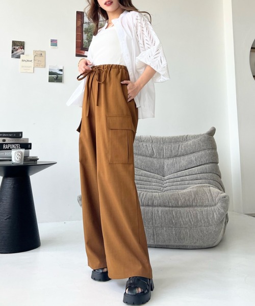 moment+(モーメントプラス)の「リネンライクリラックスカーゴパンツ(カーゴパンツ・レディース・アイボリー/ブラック/ブラウン/キャメル/カーキ・M/L)」の16枚目の写真