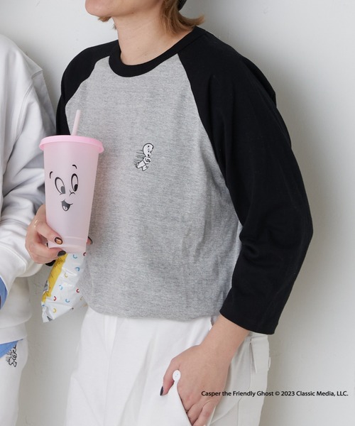 Daily russet（デイリー ラシット）の「【Casper】/ ラグランTシャツ（Tシャツ/カットソー・レディース・ホワイト/グレー・FREE）」の2枚目の写真