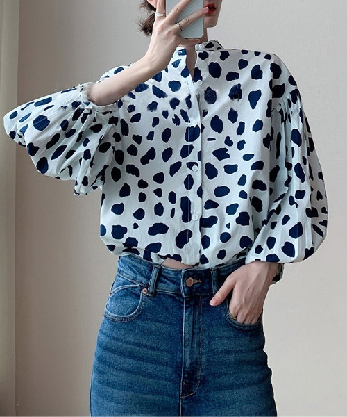 LOPASS(ロパス)の「プリントバブル七分袖シャツ(シャツ/ブラウス・レディース・ブルー/グリーン・S/L/M)」の7枚目の写真