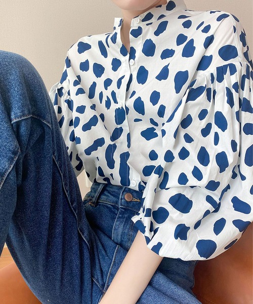 LOPASS(ロパス)の「プリントバブル七分袖シャツ(シャツ/ブラウス・レディース・ブルー/グリーン・S/L/M)」の4枚目の写真