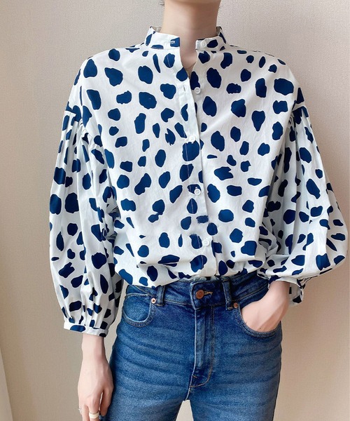 LOPASS(ロパス)の「プリントバブル七分袖シャツ(シャツ/ブラウス・レディース・ブルー/グリーン・S/L/M)」の6枚目の写真