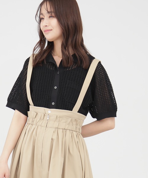 N.（N. Natural Beauty Basic）（エヌエヌナチュラルビューティーベーシック）の「◆襟付メッシュニットシャツ（ニット/セーター・レディース・ブラック/グリーン/ベージュ・MEDIUM）」の2枚目の写真