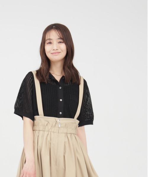 N.（N. Natural Beauty Basic）（エヌエヌナチュラルビューティーベーシック）の「◆襟付メッシュニットシャツ（ニット/セーター・レディース・ブラック/グリーン/ベージュ・MEDIUM）」の4枚目の写真