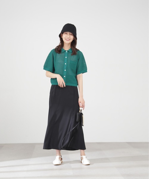 N.（N. Natural Beauty Basic）（エヌエヌナチュラルビューティーベーシック）の「◆襟付メッシュニットシャツ（ニット/セーター・レディース・ブラック/グリーン/ベージュ・MEDIUM）」の7枚目の写真