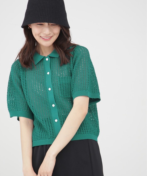 N.（N. Natural Beauty Basic）（エヌエヌナチュラルビューティーベーシック）の「◆襟付メッシュニットシャツ（ニット/セーター・レディース・ブラック/グリーン/ベージュ・MEDIUM）」の8枚目の写真