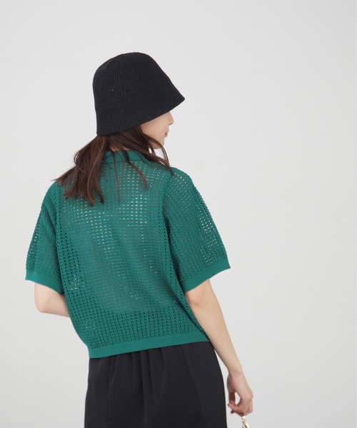 N.（N. Natural Beauty Basic）（エヌエヌナチュラルビューティーベーシック）の「◆襟付メッシュニットシャツ（ニット/セーター・レディース・ブラック/グリーン/ベージュ・MEDIUM）」の14枚目の写真