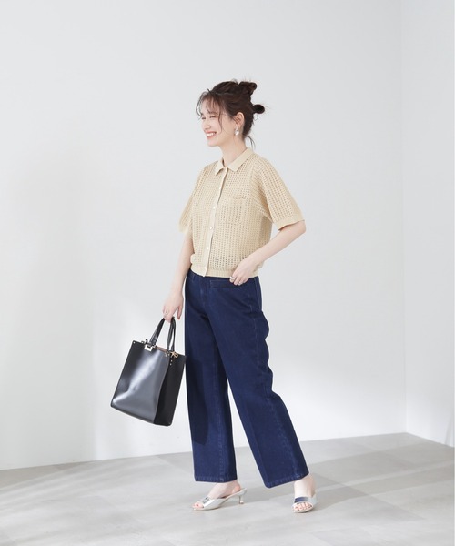 N.（N. Natural Beauty Basic）（エヌエヌナチュラルビューティーベーシック）の「◆襟付メッシュニットシャツ（ニット/セーター・レディース・ブラック/グリーン/ベージュ・MEDIUM）」の18枚目の写真