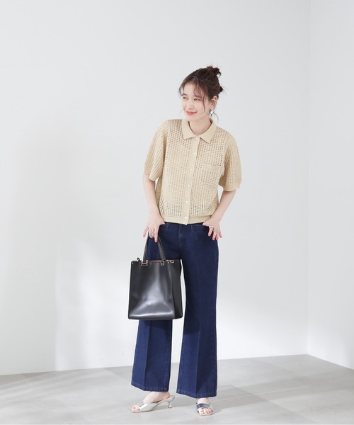 N.（N. Natural Beauty Basic）（エヌエヌナチュラルビューティーベーシック）の「◆襟付メッシュニットシャツ（ニット/セーター・レディース・ブラック/グリーン/ベージュ・MEDIUM）」の19枚目の写真