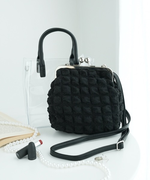 WEGO(ウィゴー)の「WEGO/ポップコーンガマ口クリアショルダー(ショルダーバッグ・レディース・パープル系その他/ホワイト/ブラック系その他/ブラック・FREE)」の13枚目の写真