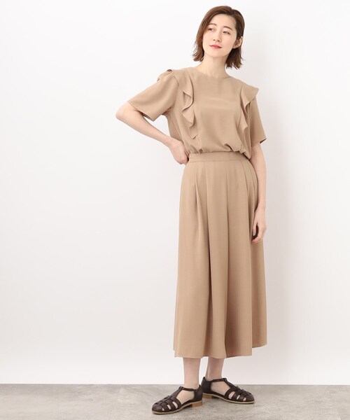 grove（グローブ）の「◆【洗える/ひんやり】フリルブラウス×スカートパンツSETUP（セットアップ・レディース・ブルー/ブラック/ベージュ・02/03/01/05/04）」の2枚目の写真