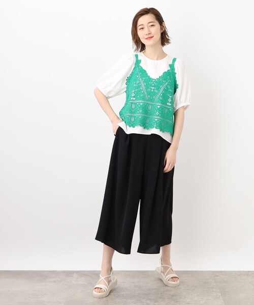 grove（グローブ）の「◆【洗える/ひんやり】フリルブラウス×スカートパンツSETUP（セットアップ・レディース・ブルー/ブラック/ベージュ・02/03/01/05/04）」の5枚目の写真